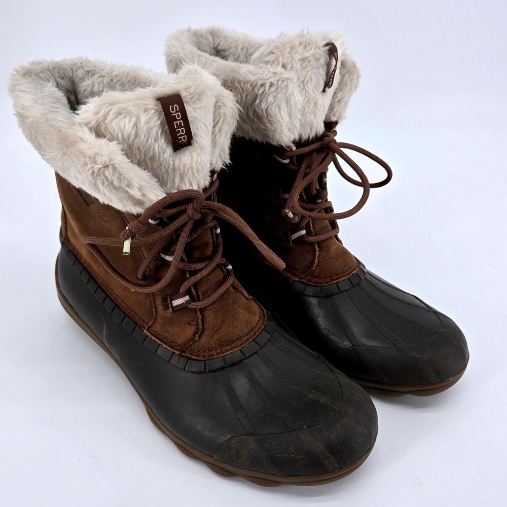 Sperry Top-Sider Maritime Repel Faux Fur Duck Boots Brown Women's Sz 10